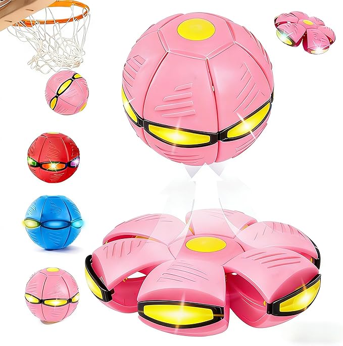 Magic Bouncing Ball with 6 LED Lights, 2-in-1 Flying Saucer Ball, Pop-Up Transform, Explosion-Proof,Gift Pack, Interactive Toy for Indoor & Outdoor Parent-Child Sports