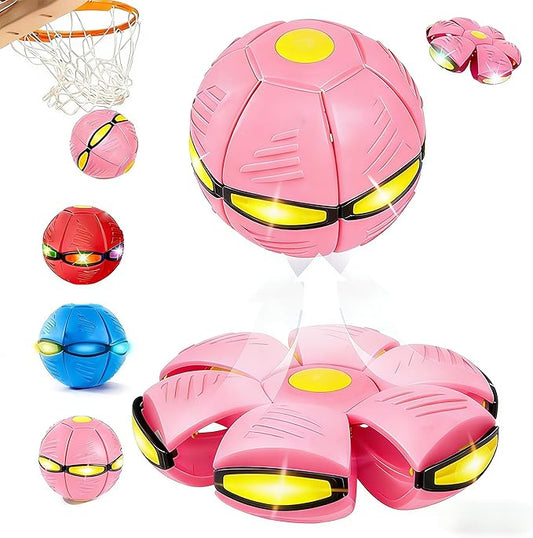 Magic Bouncing Ball with 6 LED Lights, 2-in-1 Flying Saucer Ball, Pop-Up Transform, Explosion-Proof,Gift Pack, Interactive Toy for Indoor & Outdoor Parent-Child Sports