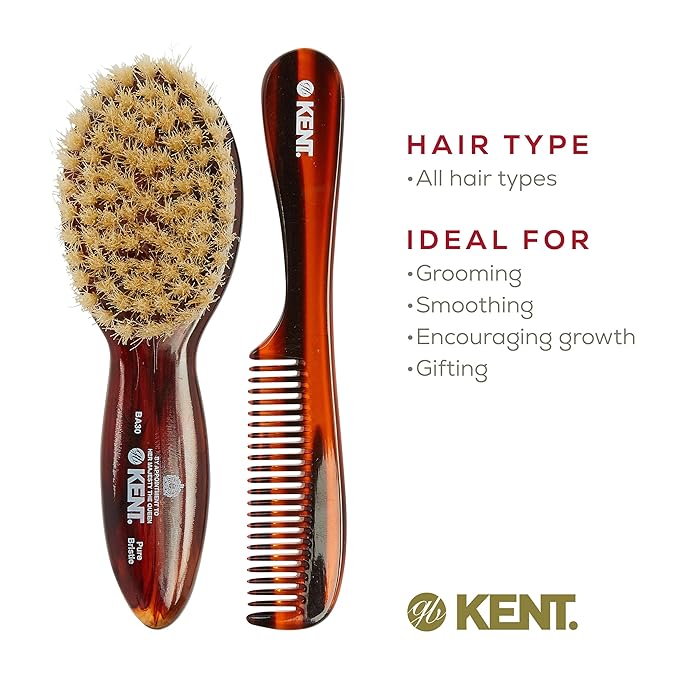 Kent BA30 Cradle Cap Baby Hair Brush with Ultra Soft Natural Bristles and Smooth Cradle Cap Comb, Baby Essentials for Newborn Hair Brush and Baby Comb