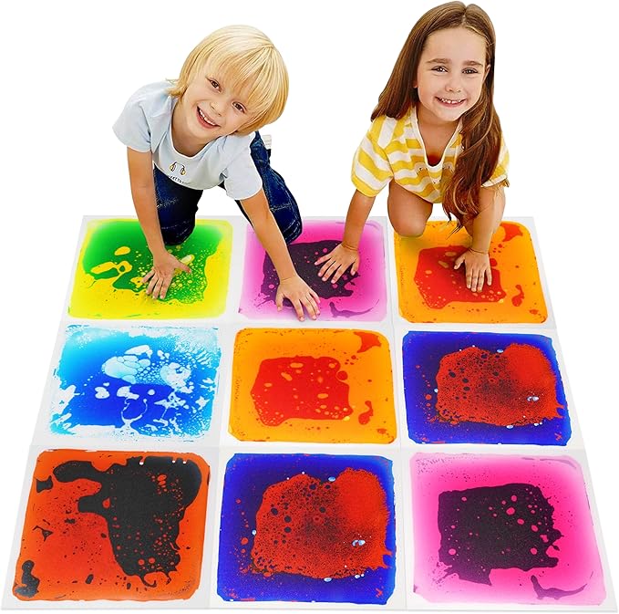 Gift Boutique Sensory Floor Tiles 6 Square Liquid Mat Colorful 12 Inches by 12 Inches for Kids Play Activity Mats Toddler Classroom with Anti Slip Backing