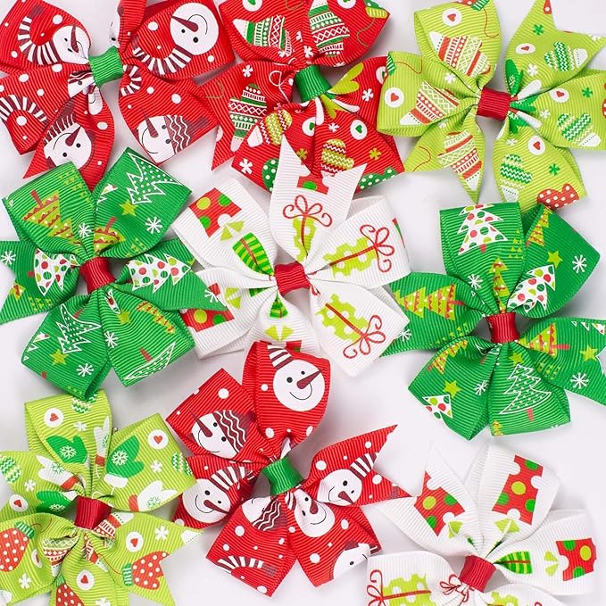 JIAHANG Christmas Floral Printed Hair Bow Clips 24PCS, Swallow Tail Alligator Clips for Baby Girls Toddler Kids
