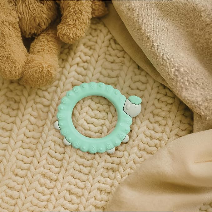 Lulyboo Baby Silicone Sheep Teether - Soft, Non-Toxic, BPA-Free, Easy-Grip, Freezer Safe, Recyclable Teething Toy for Gums Relief & Self-Soothing (0-12 Months)