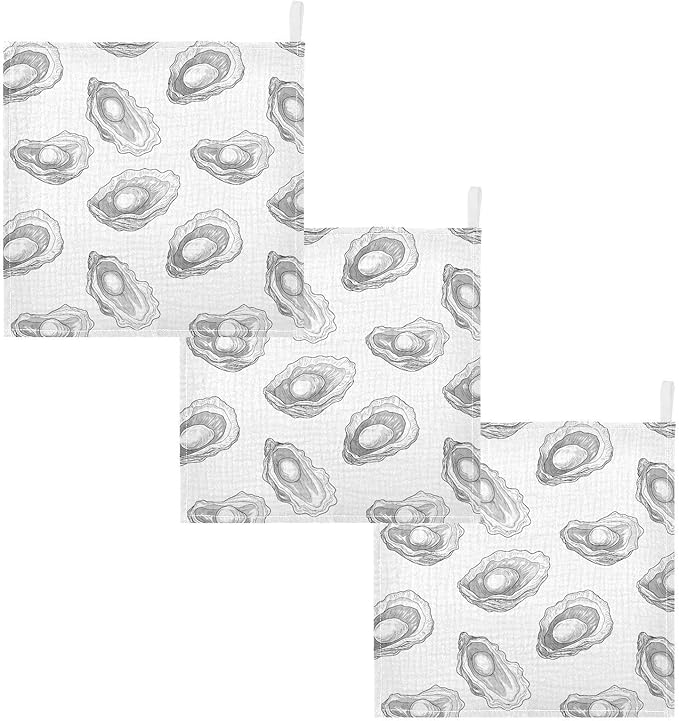 vvfelixl Baby Muslin Washcloths Hand-Drawn Pearl Oyster Baby Burp Cloths Cotton Babys Face Towel for Infants Soft 11.8 X 11.8 in, 3 Pack