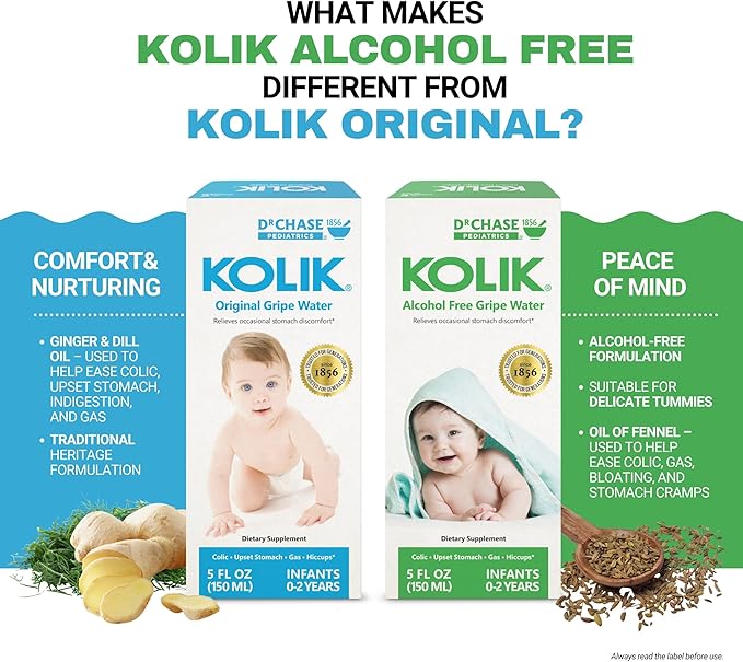 Dr. Chase Kolik Gripe Water for Babies - Colic, Gas & Fussiness Relief for Newborns & Infants - Plant-Based, Alcohol-Free Gas Drops for Hiccups & Tummy Discomfort (150 mL / 5 fl. oz.)