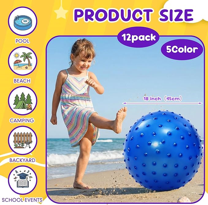 Jerify Knobby Balls Bouncy Spiky Sensory Ball Bulk Soft Inflatable Massage Stress Plastic Toy for School Party Play Indoor Outdoor