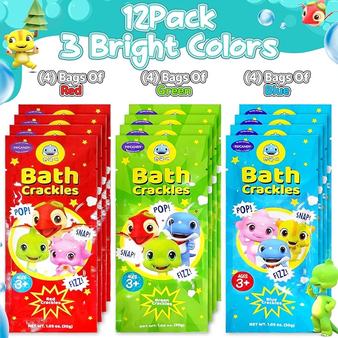 SWCANDY Bath Crackles for Kids 12 Pack, Toddler Boys Bath Toys Nontoxic & Fragrance-Free a Unique Kids, Swirl Water for Fizzy Fun Easter Basket Stuffers