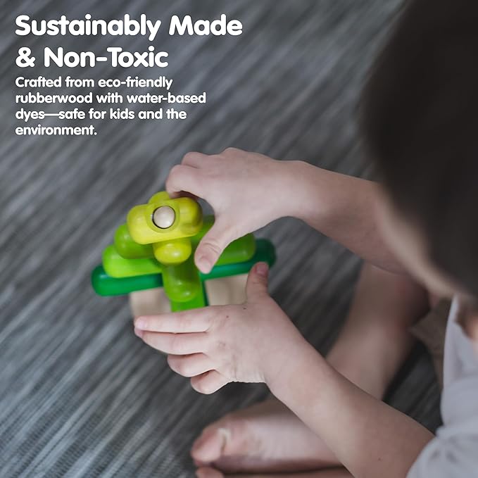 PlanToys® Montessori Wooden Tree Stacking Toy | Educational Color Sorting & Fine Motor Skill Playset for Toddlers | Sustainable & Safe Wooden Learning Toy