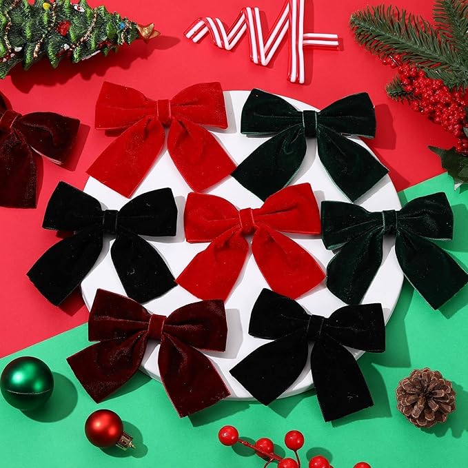 8 Pcs Velvet Hair Bows for Girls, 4" Christmas Hair Bows with Alligator Clips Christmas Bow Hair Accessories Stocking Stuffers for Girls Toddler Kids