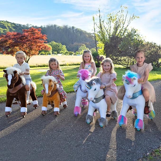 PonyCycle Big Horse Ride on Pony Advanced Model Y Plush Brown Riding Horse Toy for Children Size 5 for Ages 7+, Rocking Horse, Waliking Animal Pony Ride Y574