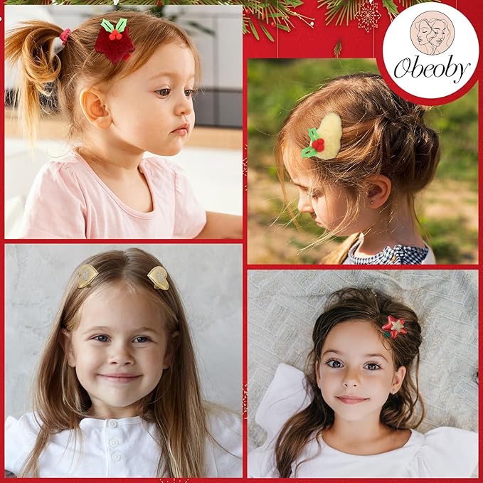 obeoby 24 Pack Hair Clips for Girls, Red Hair Barrettes Metal Snap Hair Clips Hair Accessories for Baby Girls Christmas Gift