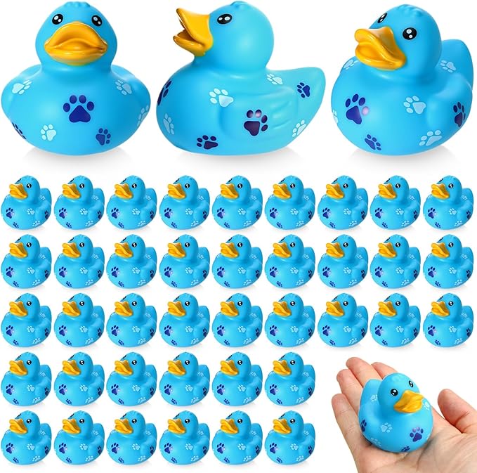 60 Pcs Blue Dog Paw Party Favors - 2 Inch Rubber Duck in Bulk Mini Duckies for Ducking, Tiny Ducks for Kids Birthday Party Gifts Baby Shower Bath Time Piñata Fillers Gift Bag Stuffers