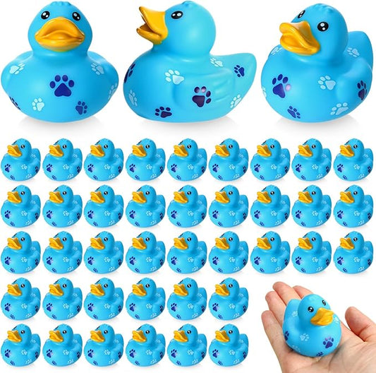60 Pcs Blue Dog Paw Party Favors - 2 Inch Rubber Duck in Bulk Mini Duckies for Ducking, Tiny Ducks for Kids Birthday Party Gifts Baby Shower Bath Time Piñata Fillers Gift Bag Stuffers