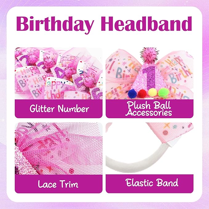 1st Birthday Hair Bow for Baby Girls, Hot Pink Hair Clip Hair Accessories for Girls 1 2 3 4 5 6 Years Birthday Ribbon Bows Party Supplies Decorations
