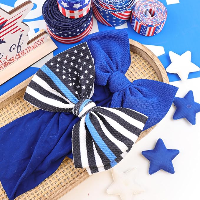 National Police Week Headbands for Girls Baby Bows Newborn Headbands 6" Police Support Wreath Bows Blue Black Stripe Toddler Hair Accessories
