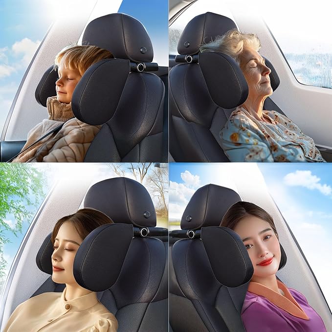 180° Adjustable Car Headrest Pillow,Neck Support Pillow, U-Shaped Memory Foam Travel Sleeping Pillow, Multi-Function Hook Design for Adults and Kids(Yellow)