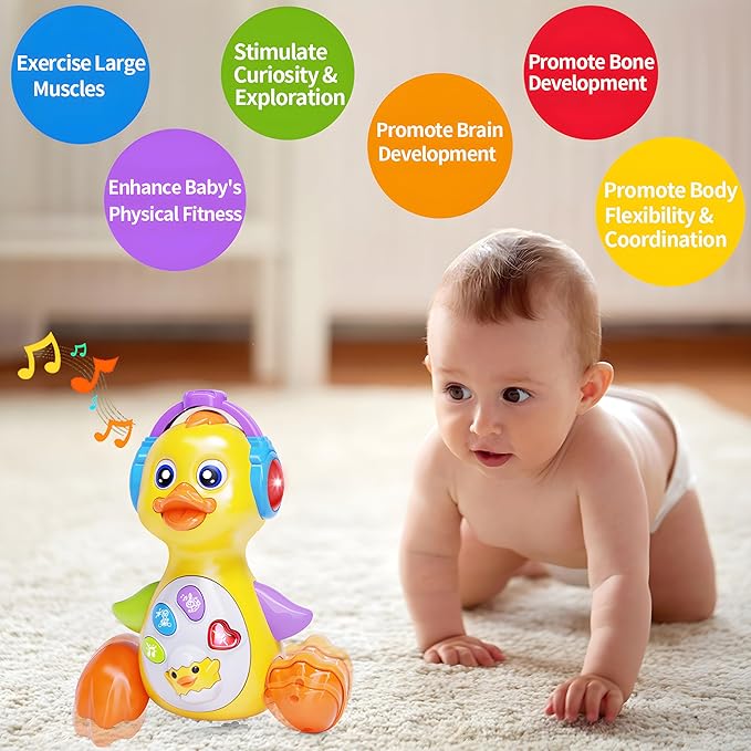 Yerloa Dancing Duck Infant Baby Toy 0-6 3-6 6-12 Month, Crawling Musical Tummy Time Music Light Up 4 5 7 9 10 11 Month Babies Girl Boy Christmas 1st Birthday Gift Moving Walking Activity Developmental