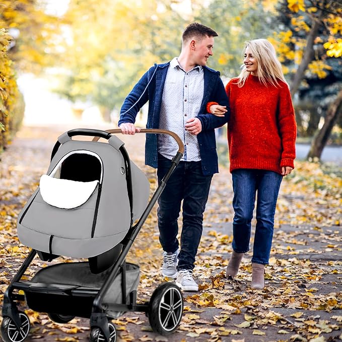 SWESEN Winter Car Seat Covers for Babies, Cozy & Warm Cover, Infant Car Seat Canopy Water Resistant, Universal Cold Weather Shield, Grey