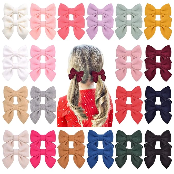Jollybows 40PCS 2.8" Baby Girls Hair Bows Alligator Clips Woolen Hair Barrettes Hair Accessories for Little Girls Toddlers Teens Kids (1- Light Multi-colored)