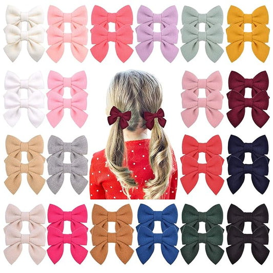 Jollybows 40PCS 2.8" Baby Girls Hair Bows Alligator Clips Woolen Hair Barrettes Hair Accessories for Little Girls Toddlers Teens Kids (1- Light Multi-colored)