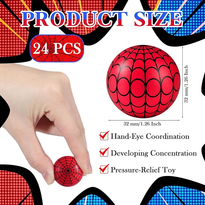 Sotiff 24 Pcs 1.26 Inch 32mm Mini Spider Web Bouncy Balls Bulk Red Black Spider Web Rubber Bounce Balls Bulk for Party Favors, Goodie Bag Fillers, Easter Gift Bag Stuffers