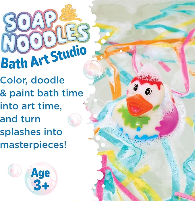 Creativity for Kids Soap Noodles Bath Art Studio – Bath Crayons, Soap Paint, Color Fizz & Confetti with Mold-Free Rubber Duck | Washable Bathtub Art & Sensory Toy Set for Toddlers and Kids (Ages 3+)