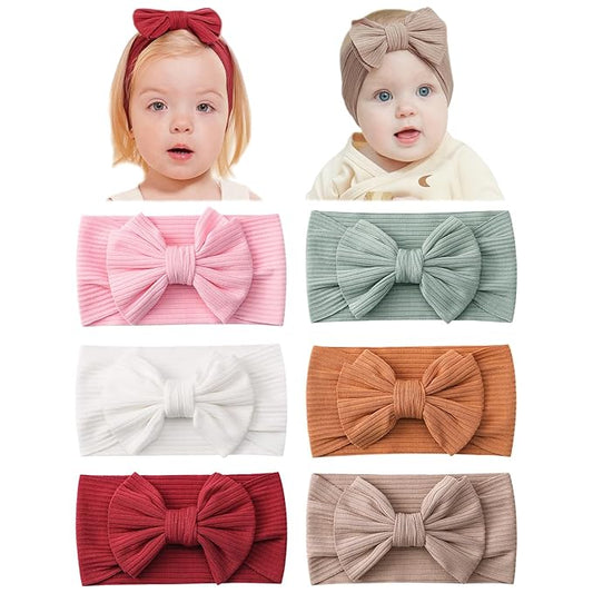 jollybows Baby Headbands, 6pcs Baby Girl Bows Headbands Soft Stretchy Hair Bow Hairbands Hair Accessories for Newborn Infant Toddler Girls Kids
