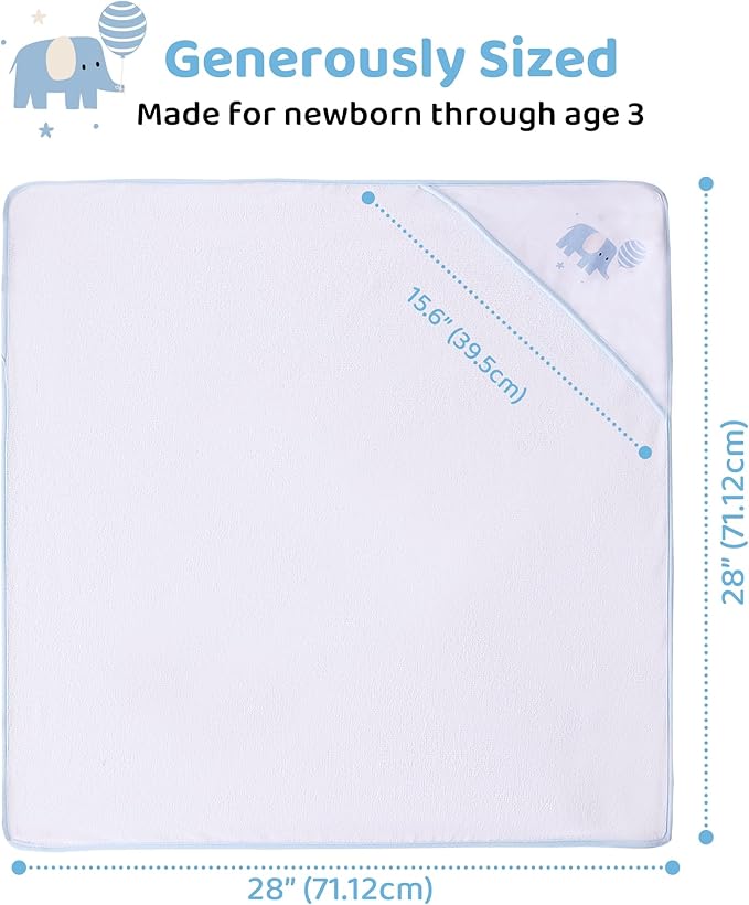 Mooreeke Baby Towel with Hood for Boys Blue Elephant Bath Towel for Babies Ultra Soft Absorbent 3 PCS Baby Towels and 3 PCS Washcloths for Newborn Essentials
