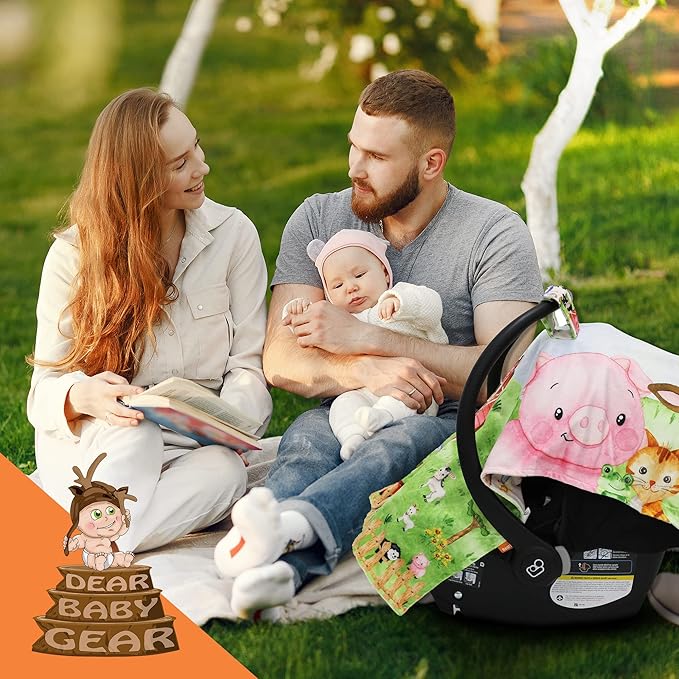 Dear Baby Gear Car Seat Cover for Boys & Girls - Baby Carseat Canopy w/Snap Opening - Infant Seat Cover - Stroller & Nursing Covers - Newborn Carrier Canopy - 40x30" (Barn with Animals Farm Life)