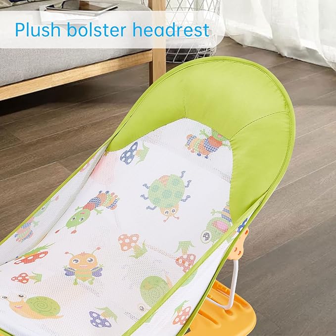 Foldable Baby Bather With 3 Adjustable Reclining Positions for Use in Sink or Bathtub - Newborn Infant Support 0-12 Months (Green-01)