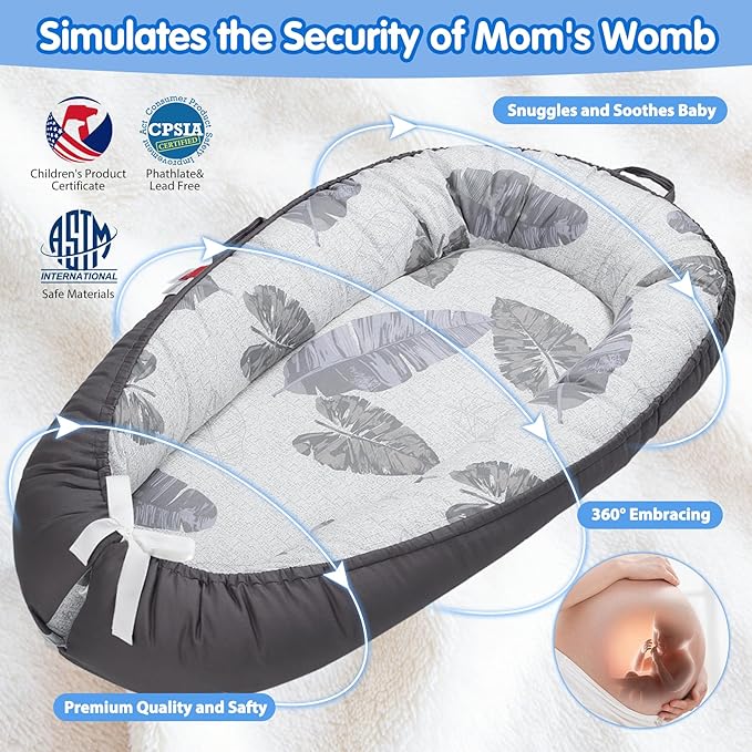 BUTOA Baby Lounger - Breathable & Soft Baby Nest, Portable and Lightweight Tummy Time Lounger for Home and Travel, Ideal Newborn Babies Essentials Baby Shower Gifts