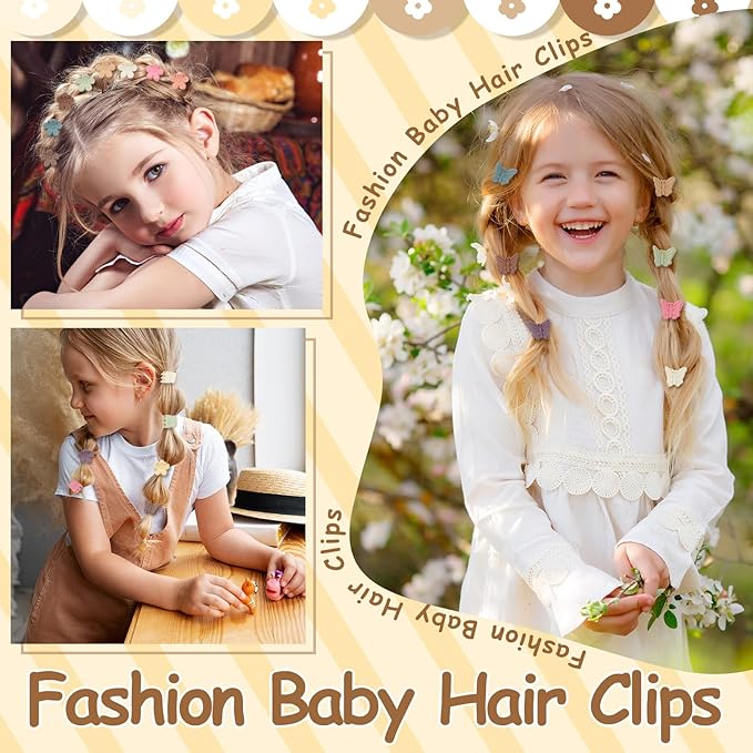 112 Pcs Baby Hair Clips - 3 Styles Mini Flower Butterfly Hair Clips Small Claw Clips for Girls Toddler Hair Accessories with Organizer Box