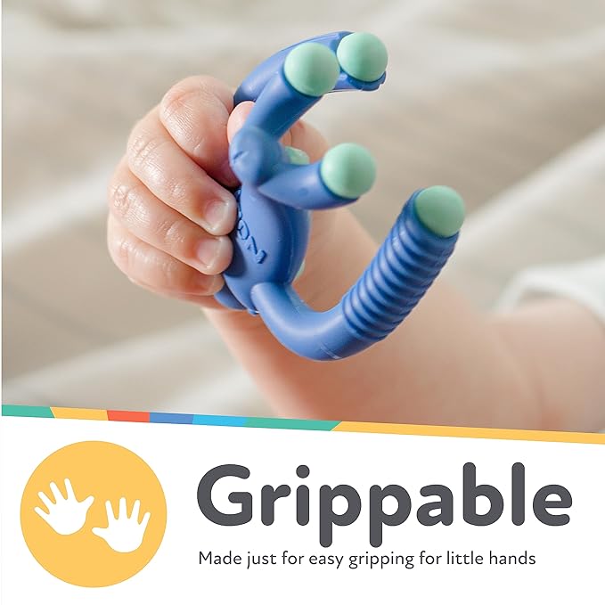 Nuby Geo Zoos Massaging Teether - Baby Teething Toy - Soft Easy Grip - 3+ Months - Blue Gorilla - Easter Basket Stuffer