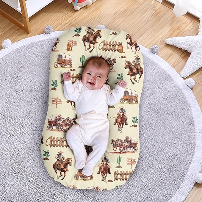 Weastren Horse Baby Lounger Cover Pillow for Newborn White Baby Nest Pillow Snuggle Me Lounger Cover Breathable for Boys Girls