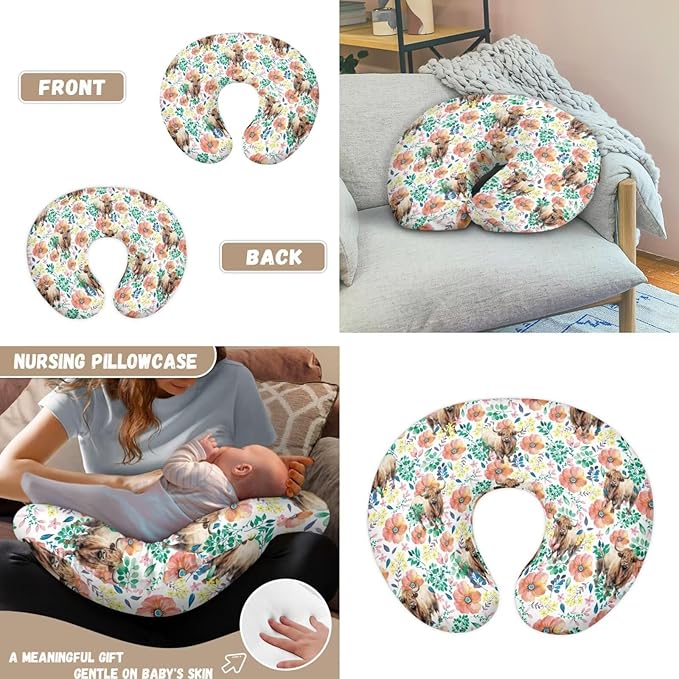 Highland Cow Baby Car Seat Canopy Nursing Cover with Pillowcase for Breastfeeding Multi-use Infant Carrier Car Seat Protectors for Newborn Girls Boys