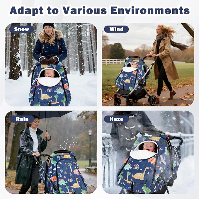 Winter Baby Car Seat Cover for Boys Girls, Warm and Cozy Infant Carseat Cover for Babies, Thickening Carseat Canopy Cover, Snow Resistant for Newborn Carrier Cover, Blue Dinosaur