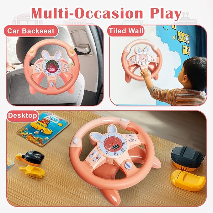 Kids Steering Wheel Toy with Vibration, Driving Simulated Steering Wheel Toy for Backseat, Educational Learning Sensory Toy,Simulated Car Toys with Light Songs for Infant Preschool Kids Toddler Gifts