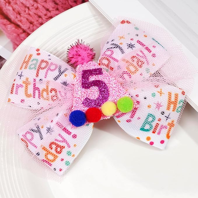 Sprinkle Confetti Hair Bow - First Birthday Pink Party Decoration for Baby Girls, Ice Cream Theme Birthday (5th Girls Hair Bow)