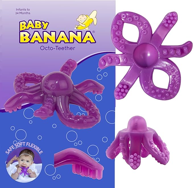 Baby Banana Octopus Infant Teether, Pop Fidget Toy, Tactile Stimulator, Chewable Oral Sensory Therapy for Neurodivergent Population, OT recomended, Family-Owned Business
