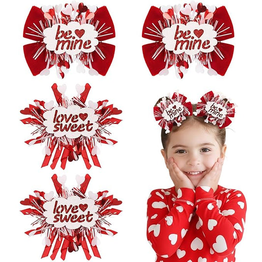 CN 4PCS Valentines Day Hair Bows for Girls Red Pink Love Heart Hair Clips Grosgrain Ribbon with Alligator Clips Hair Accessories for Kids Toddler Teens on Valentines Birthday