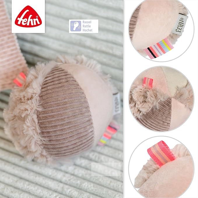 Fehn Play Ball with Flamingo Theme and Material Blend And Rattle for Throwing, Gripping, Rolling, Supports Motor Abilities for Babies, Toddlers from 0+ Month