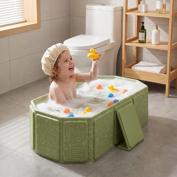 Baby Foldable Kids Bathtub for Infants to Toddler with Non-Slip Base,Easy Storage,Perfect for Small Spaces (Green)