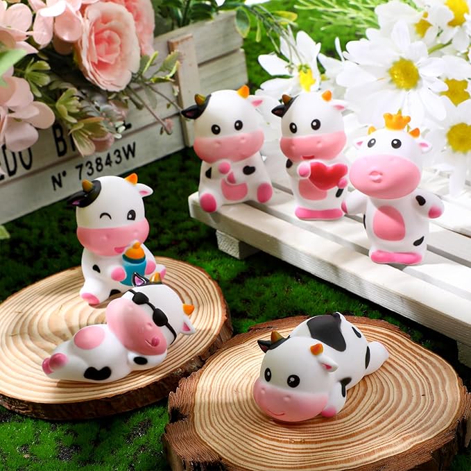 Jenaai 36 Pcs Cute Rubber Cows Bulk Squeak Floating Cow for Kids Bath Toys Rubber Animals Swimming Shower Bathtub Toy Favors for Party Baby Shower Dashboard Decor Carnival Gift