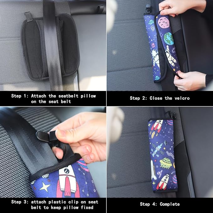 Car Seat Belt Pillow for Kids with Clips,Seat Strap Belt Covers Pad Cushion,Car Seatbelt Cover Pillows for Toddlers(Space Blue)