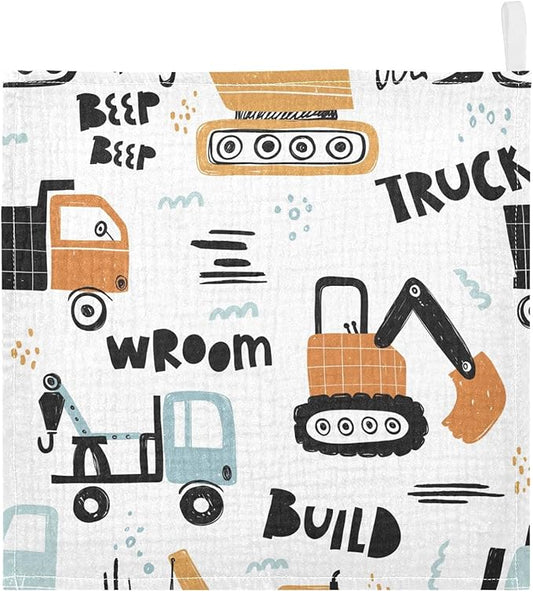 vvfelixl Building Equipment Construction Transpor Baby Burp Cloths, Baby Muslin Washcloths for Boys Girls, Cotton Baby Face Towel for Newborn Infants Soft and Absorbent 11.8 X 11.8 in, 5 Pack