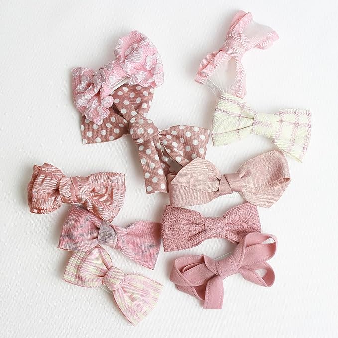 Baby Hair Clips Set, 10PCS Soft Fabric Hair Accessories for Toddlers, Mini Hair Bows for Daily Wear, School, Parties, Birthday Gifts (Pink)