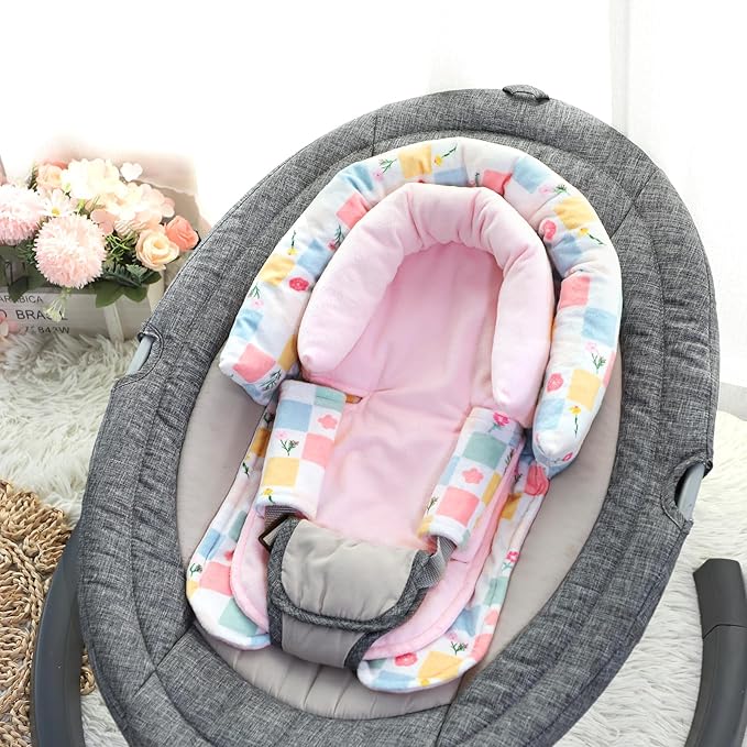 SWESEN Baby Car Seat Head Support, Super Soft 2 in 1 Infant Car Seat Insert, Reversible Newborn Car Seat Insert Cushion with Strap Covers for Strollers, Bouncers, Swing, Floral