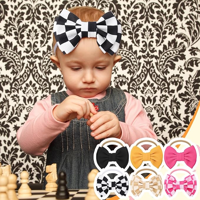 JATEBI 6 PCS Baby Girl Hair Bows Set Checkered Cow Print Bows Headbands for Girls Cowgirl Accessories Newborn Toddler Baby Outfits Checkered