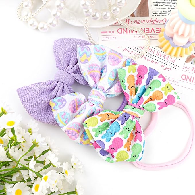 Easter Bows for Girls Bunny Baby Girl Headbands Easter Hair Bows Rabbit Eggs Bow Toddler Hair Accessories Infant Bows Headband Newborn Purple