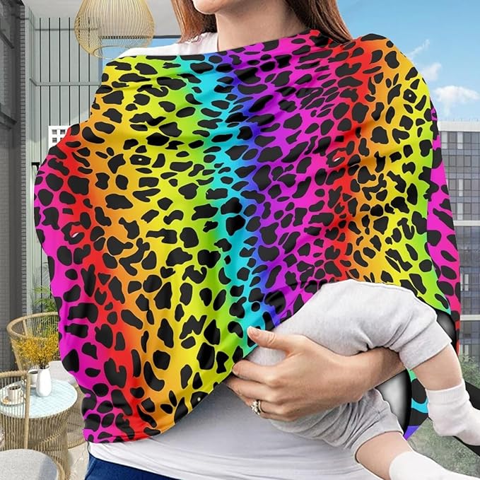 Youngerbaby Leopard Colorful Nursing Cover Carseat Canopy Car Seat Covers for Babies Mom Breastfeeding Scarf Infant Multi Use Cover for Baby Stroller Shopping Cart Feeding High Chair