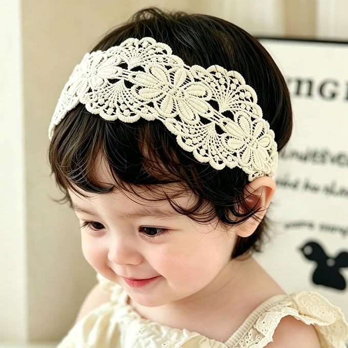 Baby Girls Hairband Soft White Bow Lace Headband Elastic Floral Hairbands Hair Accessory for Newborn Infant Toddler
